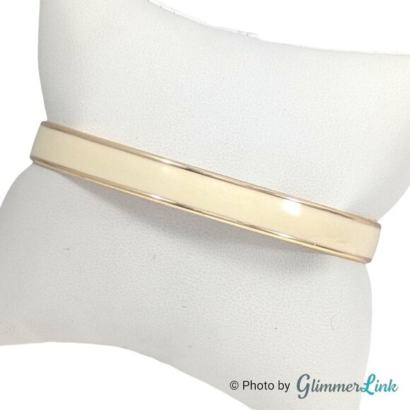 Gap Cream Enamel Stripe Classic Gold Tone Bangle Bracelet - Picture 2 of 8